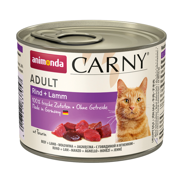 Animonda Cat Dose Carny Adult Rind & Lamm 200g, Alleinfuttermittel für ausgewachsene Katzen