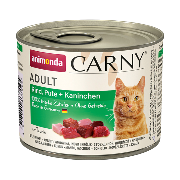 Animonda Cat Dose Carny Adult Rind & Pute & Kaninchen 200g, Alleinfuttermittel für ausgewachsene Katzen
