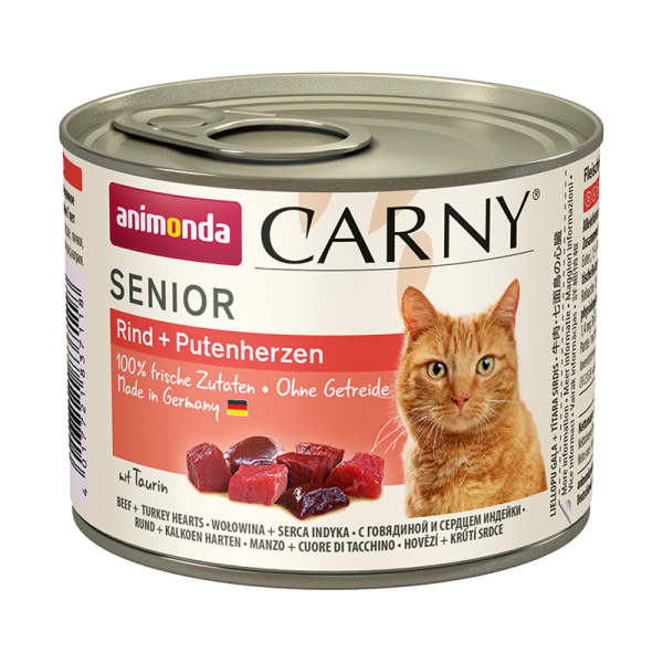 Animonda Cat Dose Carny Senior Rind & Putenherzen 200g, Alleinfuttermittel für ältere Katzen