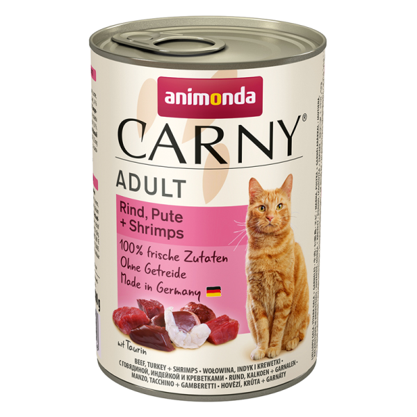 Animonda Cat Dose Carny Adult Rind & Pute & Shrimps 400g, Alleinfuttermittel für ausgewachsene Katzen