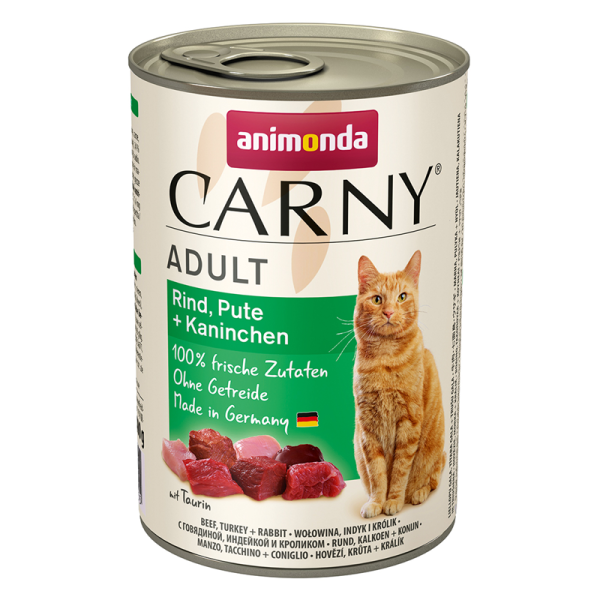 Animonda Cat Dose Carny Adult Rind & Pute & Kaninchen 400g, Alleinfuttermittel für ausgewachsene Katzen
