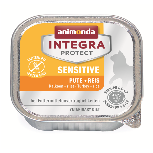 Animonda Cat Schale Integra Protect Sensitiv mit Pute & Reis 100g, Diätalleinfuttermittel zur Minderung von Nährstoffunverträglichkeiten bei Katzen