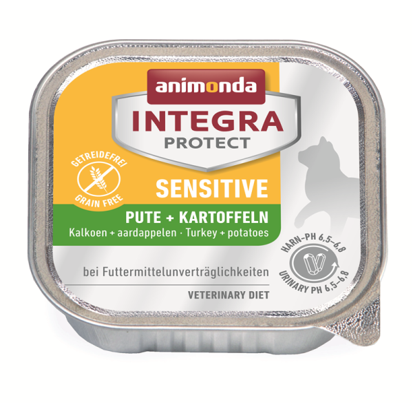 Animonda Cat Schale Integra Protect Sensitiv mit Pute & Kartoffeln 100g, Diätalleinfuttermittel zur Minderung von Nährstoffunverträglichkeiten bei Katzen