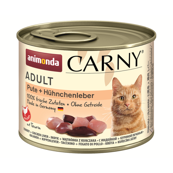 Animonda Cat Dose Carny Adult Pute & Hühnchenleber 200g, Alleinfuttermittel für ausgewachsene Katzen