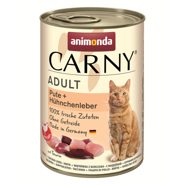 Animonda Cat Dose Carny Adult Pute & Hühnchenleber 400g, Alleinfuttermittel für ausgewachsene Katzen