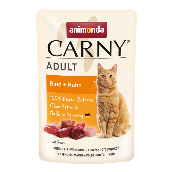Animonda Cat Portionsbeutel Carny Adult Rind + Huhn 85g, Alleinfuttermitte für ausgewachsene Katzen