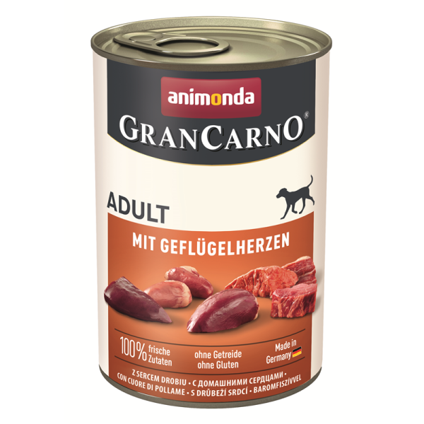 Animonda GranCarno Adult mit Geflügelherzen 400g, Alleinfuttermittel für ausgewachsene Hunde