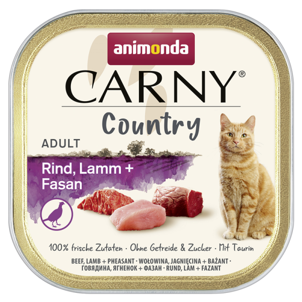 Animonda Cat Schale Carny Country Adult Rind, Lamm + Fasan 100 g, Alleinfuttermittel für ausgewachsene Katzen