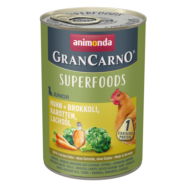 Animonda Dog Dose GranCarno Superfoods Junior Huhn + Brokkoli, Karotten, Lachsöl 400 g
