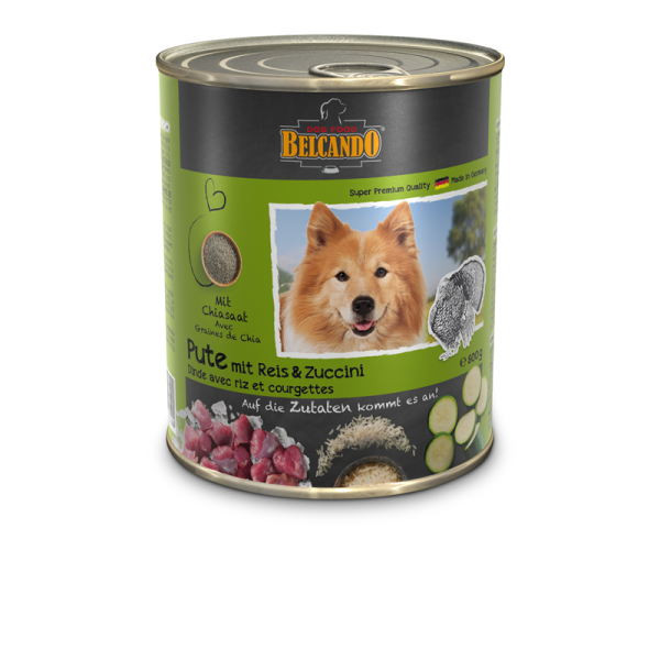 BELCANDO Dose Truthahn mit Reis und Zucchini 800 g, Hochwertige Feuchtnahrung für Ihren Hund.