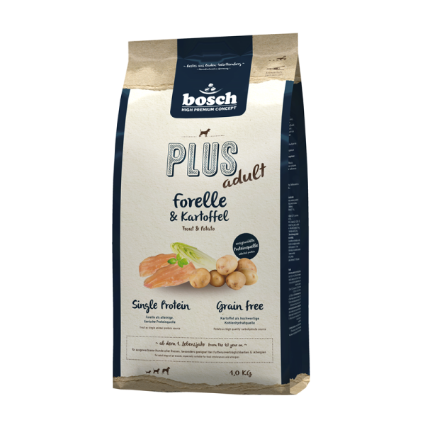Bosch PLUS Forelle & Kartoffel 1 kg, Single Protein Trockennahrung für Hunde
