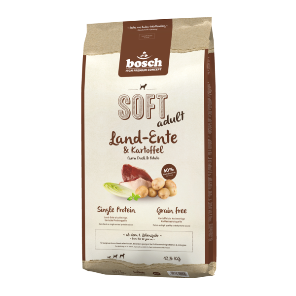 Bosch SOFT Land-Ente & Kartoffel 12,5 kg, Single Protein Halbfeuchtfutter für Hunde