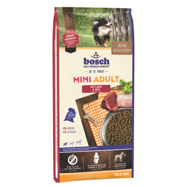 Bosch Mini Adult Lamm & Reis 15 kg, Alleinfuttermittel für kleine Rassen