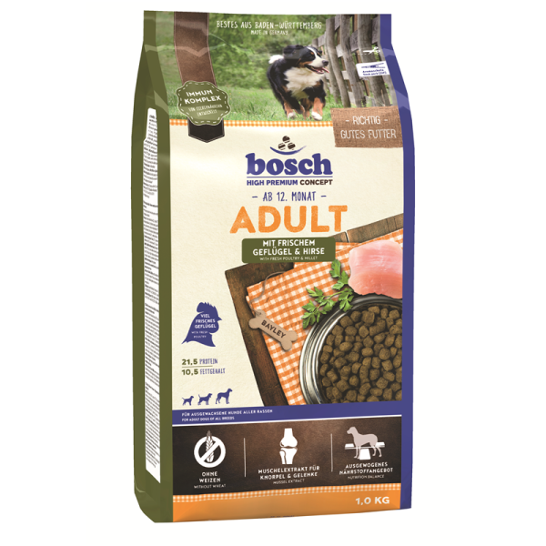 Bosch Adult Geflügel & Hirse 1 kg, Alleinfuttermittel für ausgewachsene Hunde