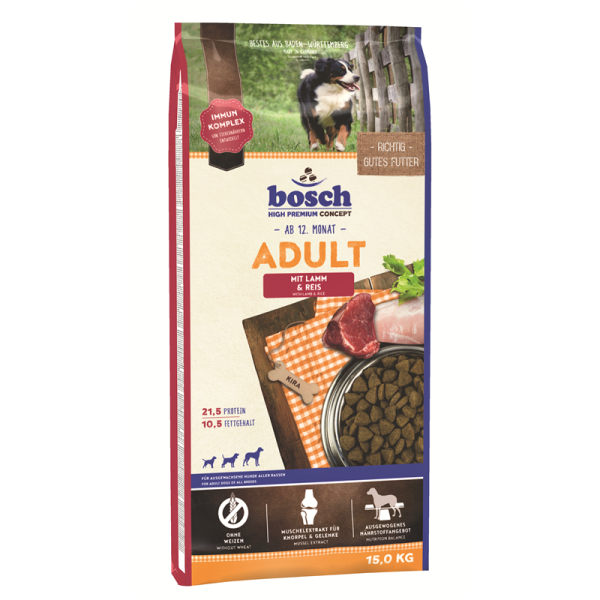 Bosch Adult Lamm & Reis 15 kg, Alleinfuttermittel für ausgewachsene Hunde