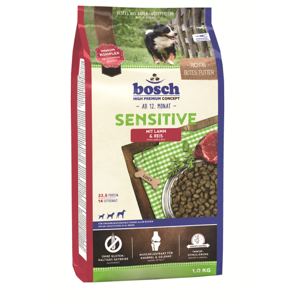 Bosch Sensitive Lamm & Reis 1 kg, Alleinfuttermittel für ernährungssensible Hunde.