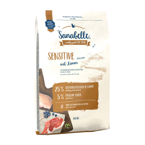 Sanabelle Sensitive Lamm 10 kg, Sanabelle Sensitive mit Lamm wurde speziell für ernährungssensible Katzen mit empfindlichem Magen-Darm-Trakt entwickelt.