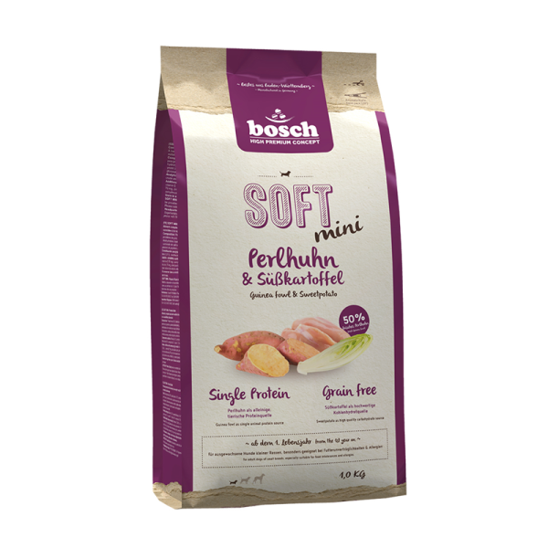 Bosch HPC Soft Mini Perlhuhn & Süßkartoffel 1kg, für ernährungssensible Hunde