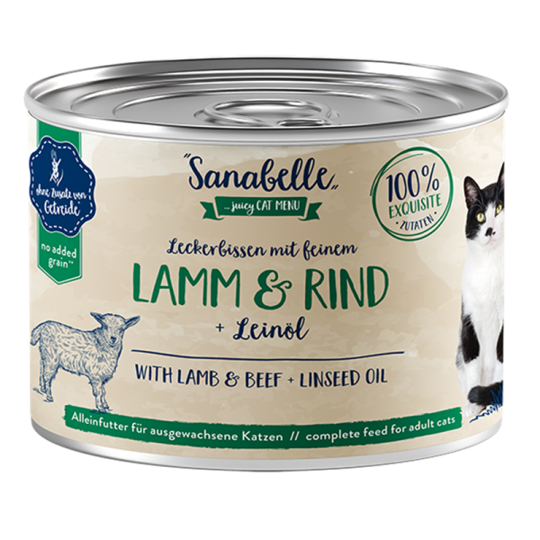 Sanabelle Nassfutter mit Lamm & Rind 195 g, Nassfutter für Katzen