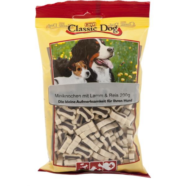 Classic Dog Snack Miniknochen mit Lamm & Reis 200g, Ergänzungsfutter für Hunde, optimale Belohnung für kleine Rassen