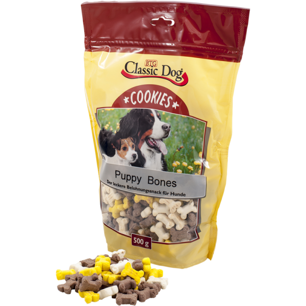Classic Dog Snack Cookies Puppy Bones 500g, Ergänzungsfutter für junge Hunde