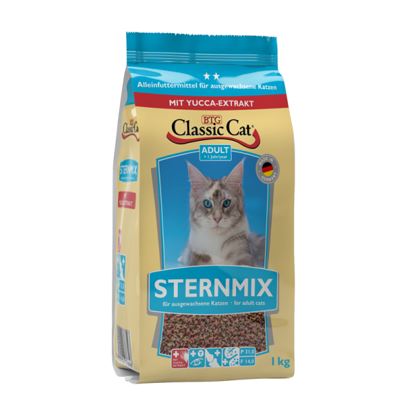 Classic Cat Trockenahrung Sternmix mit Yucca-Extrakt 1kg, Natürliches und ausgewogenes Alleinfuttermittel für ausgewachsene Katzen