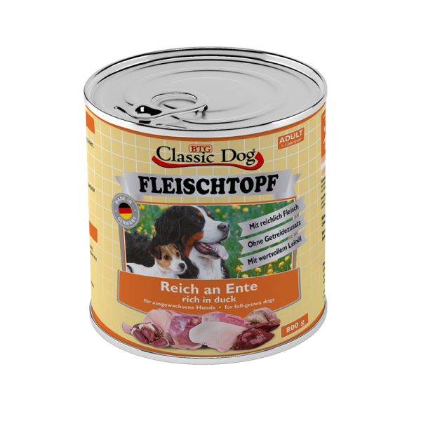 Classic Dog Dose Adult Fleischtopf Pur Reich an Ente 800g, Alleinfuttermittel für alle ausgewachsenen Hunde