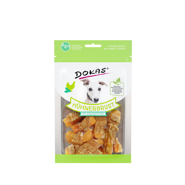 Dokas Hunde Snack Hühnerbrust mit Süßkartoffel 70 g, Nahrungsergänzungsmittel für Hunde