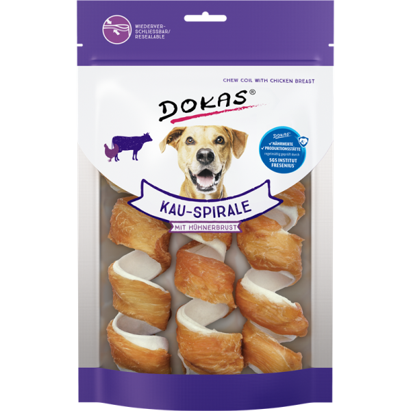 Dokas Hunde Snack Kauspirale mit Hühnerbrustfilet 110g, Nahrungsergänzungsmittel für Hunde