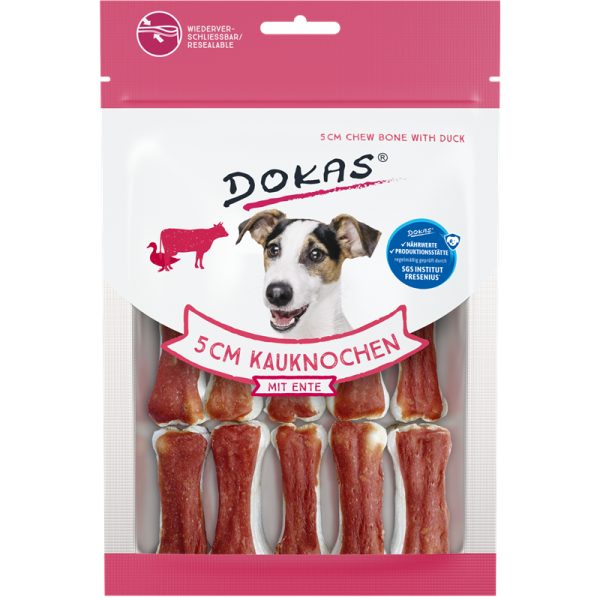 Dokas Hunde Snack 5 cm Kauknochen mit Ente 12 Stück, Kausnack für Hunde