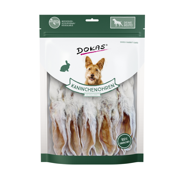 Dokas Kaninchenohren mit Fell getrocknet 180 g, Nahrungsergänzungsmittel für Hunde