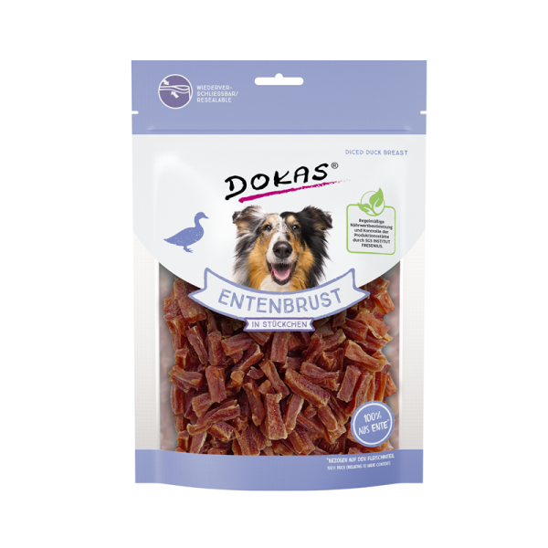 Dokas Snack Entenbrust in Stückchen 200g, Nahrungsergänzungsmittel für Hunde