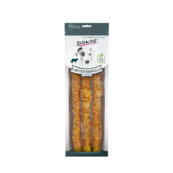 Dokas Hunde Snack 1 m Kaurolle aus Rinderhaut mit Huhn 315g