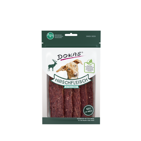 Dokas Hunde Snack Hirschfleisch getrocknet 60g, Nahrungsergänzungsmittel für Hunde