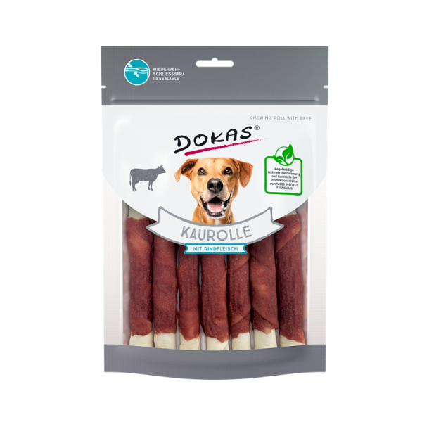 Dokas Dog Snack Kaurolle mit Rindfleisch 190g, Ergänzungsfuttermittel für Hunde