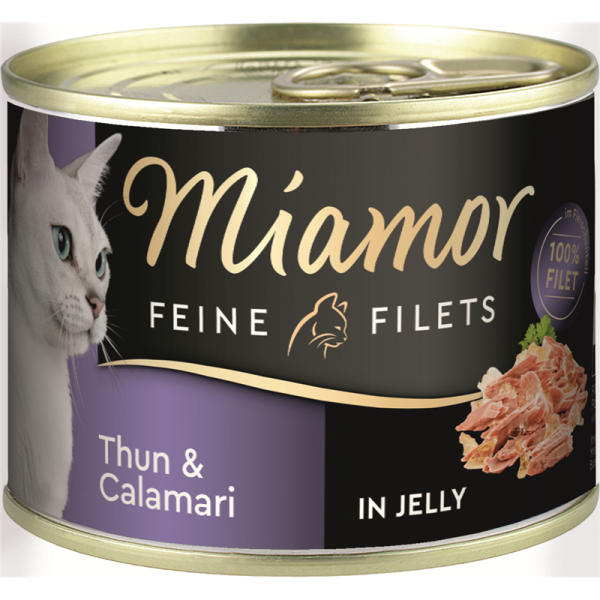 Miamor Feine Filets Thunfisch & Calamari 185g Dose, Ergänzungsfuttermittel für Katzen.