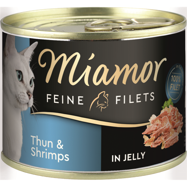 Miamor Feine Filets Thunfisch & Shrimps 185g Dose, Ergänzungsfuttermittel für Katzen.