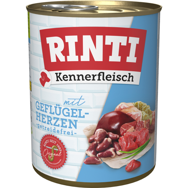 Rinti Kennerfleisch Geflügelherzen 800g, Alleinfuttermittel für Hunde.