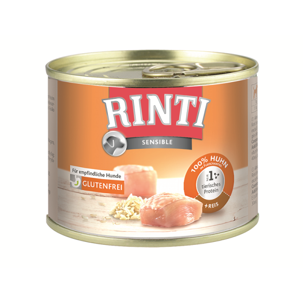 Rinti Sensible Huhn & Reis 185g, Vollnahrung für Hunde, die auf bestimmte Futterkomponenten allergisch reagieren