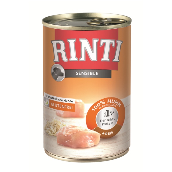 Rinti Sensible Huhn & Reis 400g, Vollnahrung für Hunde, die auf bestimmte Futterkomponenten allergisch reagieren