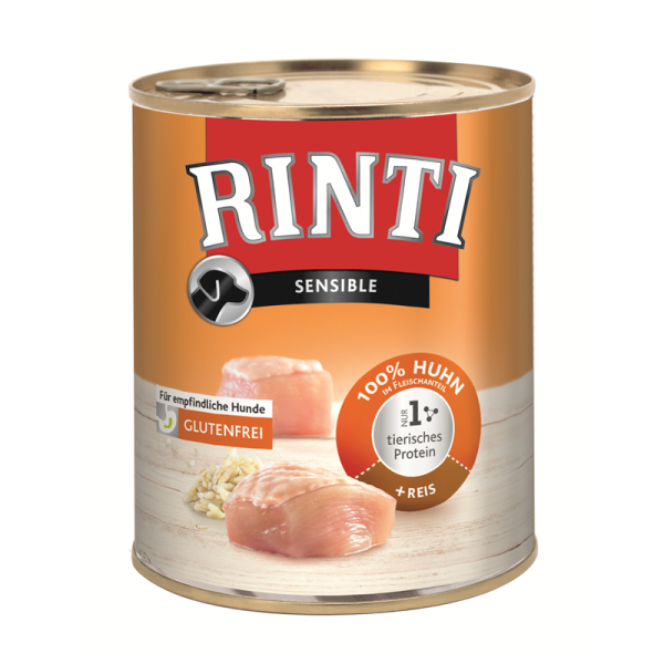 Rinti Sensible Huhn & Reis 800g, Vollnahrung für Hunde, die auf bestimmte Futterkomponenten allergisch reagieren