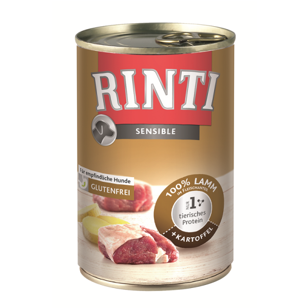 Rinti Sensible Lamm + Kartoffel 400g, Vollnahrung für Hunde, die auf bestimmte Futterkomponenten allergisch reagieren