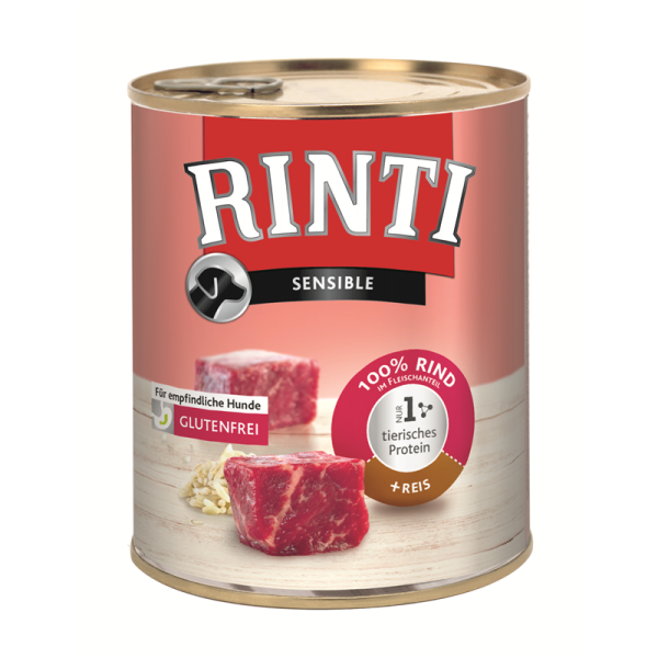 Rinti Sensible Rind & Reis 800g, Vollnahrung für Hunde, die auf bestimmte Futterkomponenten allergisch reagieren