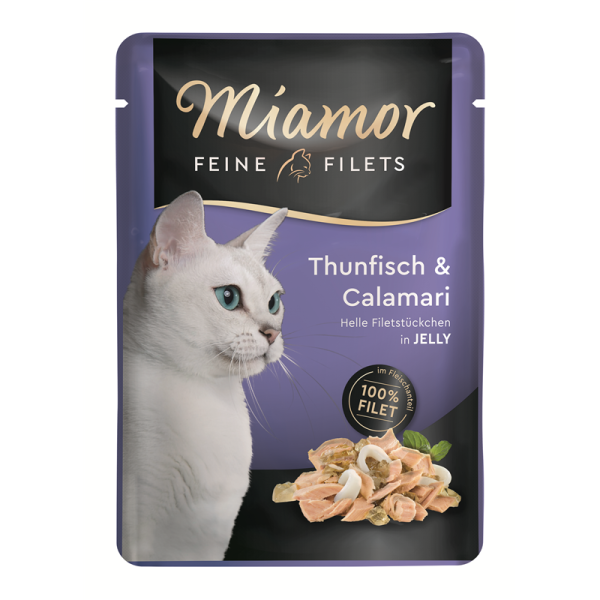 Miamor Feine Filet Thunfisch & Calamares 100g, Filet-Spezialität für anspruchsvolle Katzen