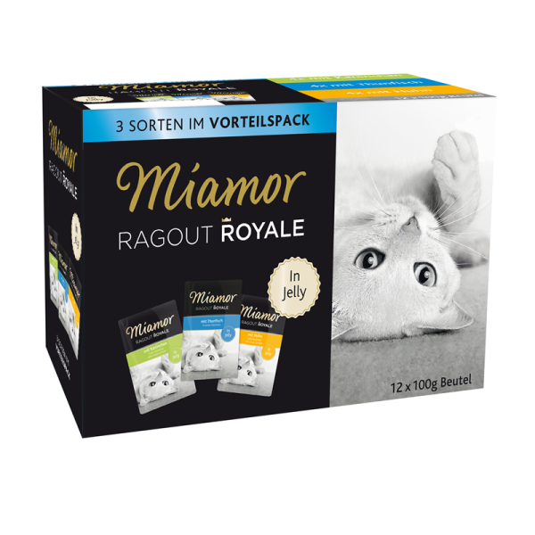Miamor Ragout Royale in Jelly Multibox 12x100g, Ragout Stückchen in delikater Jelly. Ein königlicher Katzengenuss