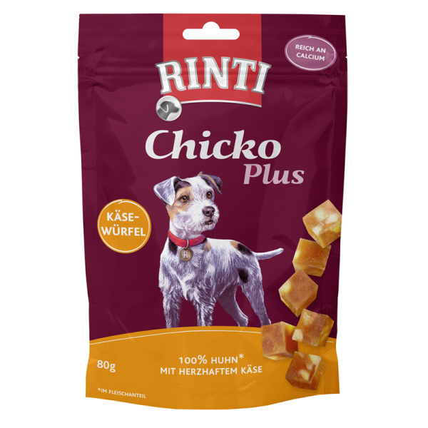 Rinti Chicko Plus Käsewürfel mit Huhn 80g, Artgerechte Snacks für Hunde