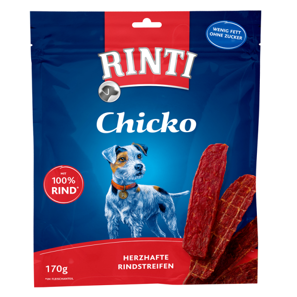 Rinti Snack Chicko Rind 170g, Knusprige Streifen mit 100% frischem Fleisch machen diese Rinti Kausnacks besonders lecker