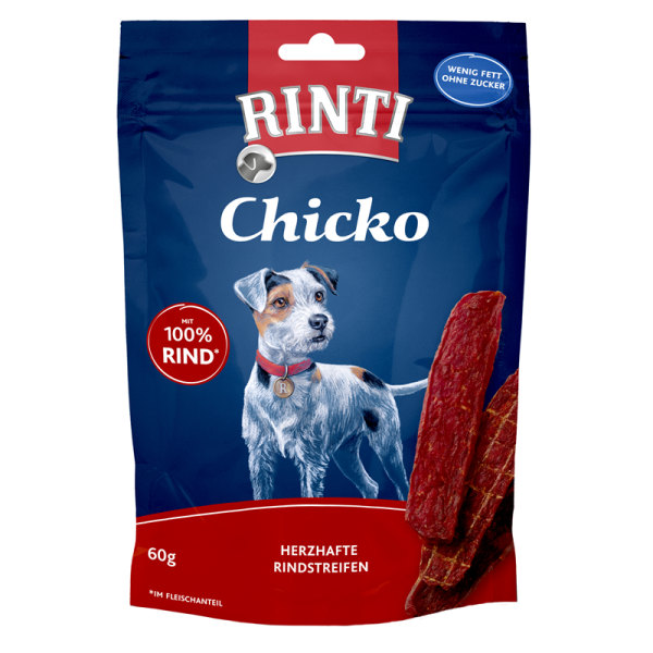 Rinti Snack Chicko Rind 60g, Knusprige Streifen mit 100% frischem Fleisch machen diese Rinti Kausnacks besonders lecker