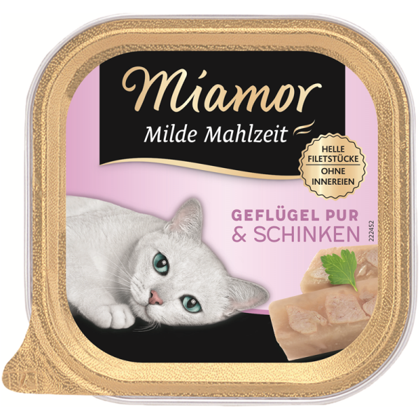 Miamor Milde Mahlzeit Geflügel & Schinken 100g, Alleinfuttermittel für Katzen