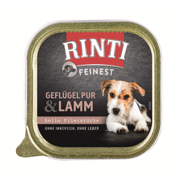 Rinti Feinest Geflügel Pur & Lamm 150g, Alleinfuttermittel für Hunde.